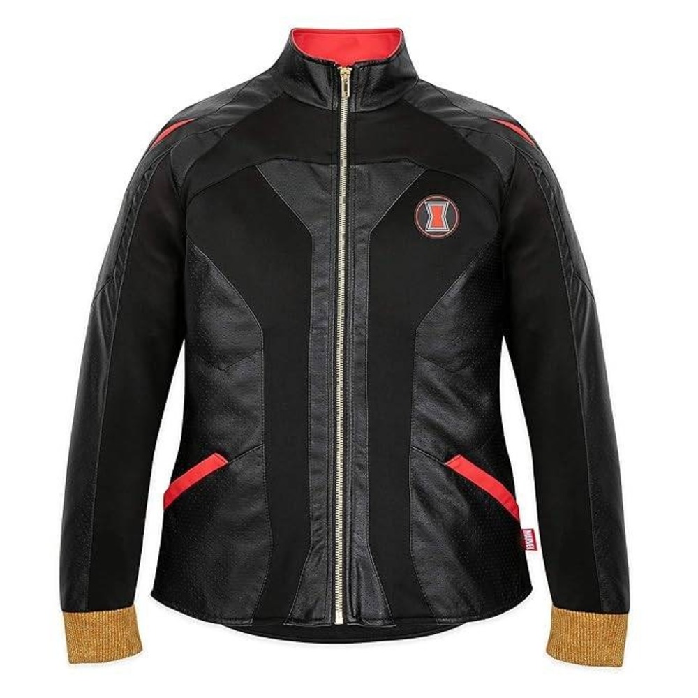 Disney Marvel Black Widow Jacket‎ Womens 2XL Black Faux Leather Full Zip Cosplay